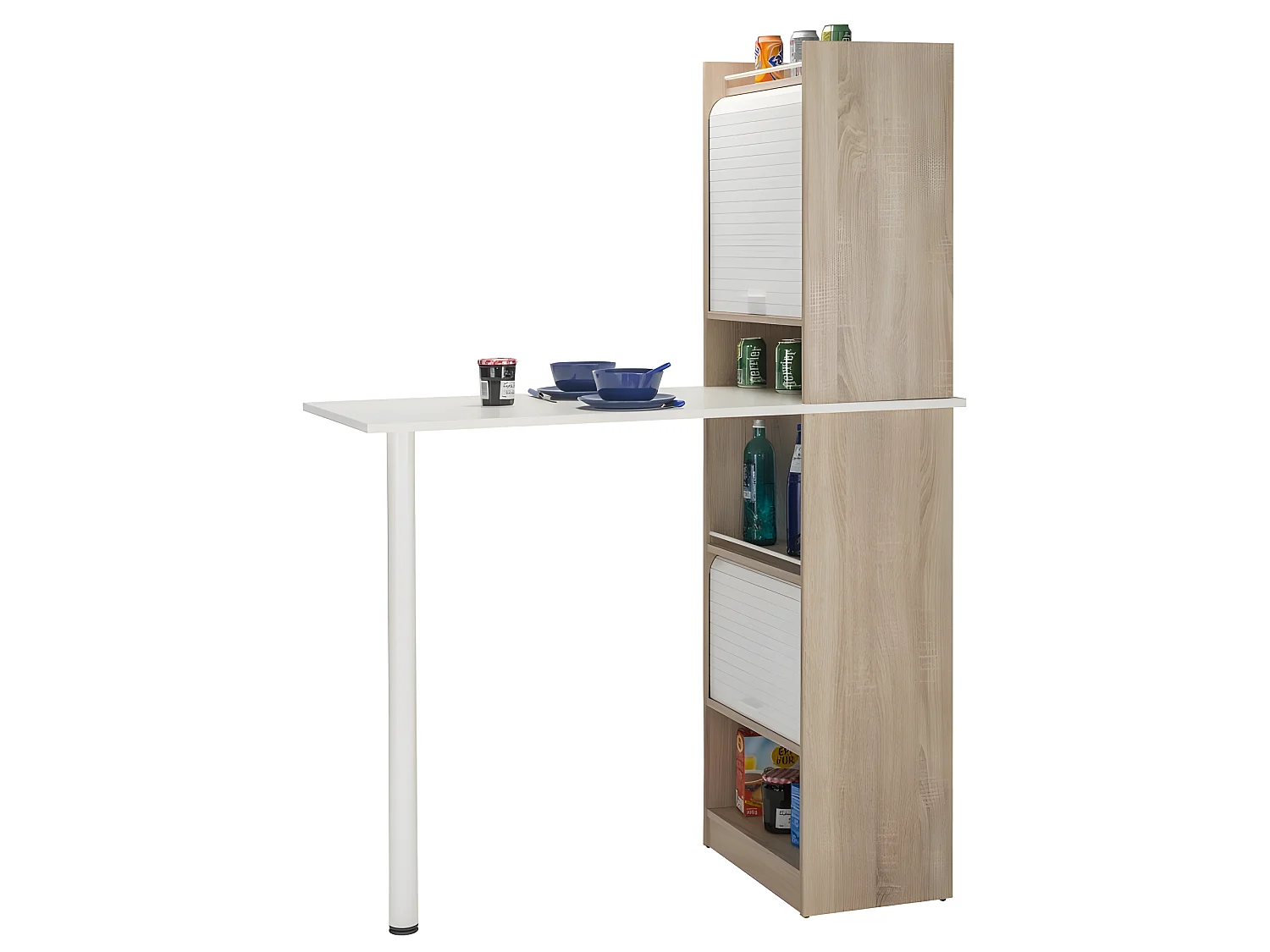 Table de cuisine et 2 Meubles de rangement chene - Coloris: Blanc