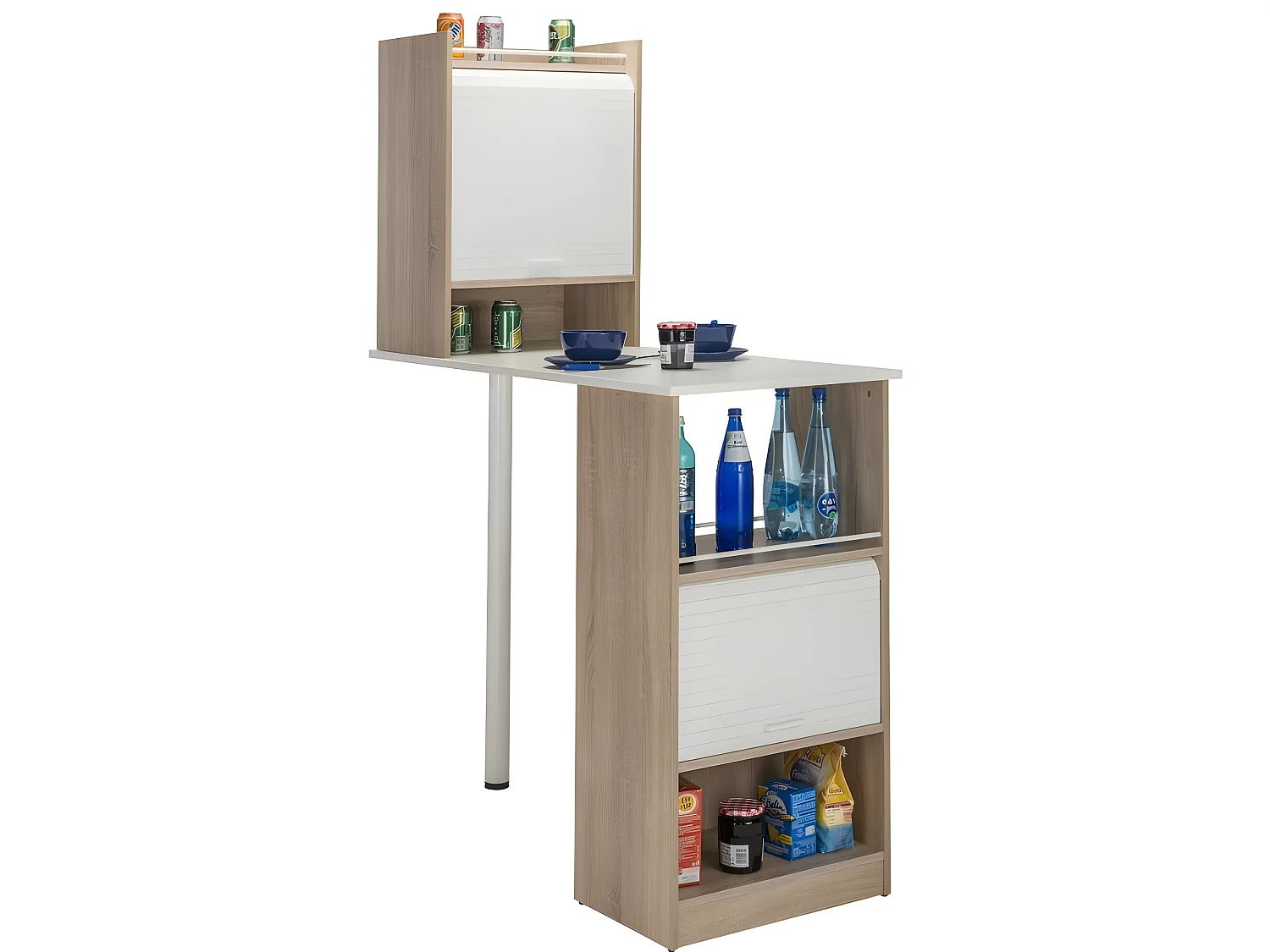 Table de cuisine et 2 Meubles de rangement chene - Coloris: Blanc