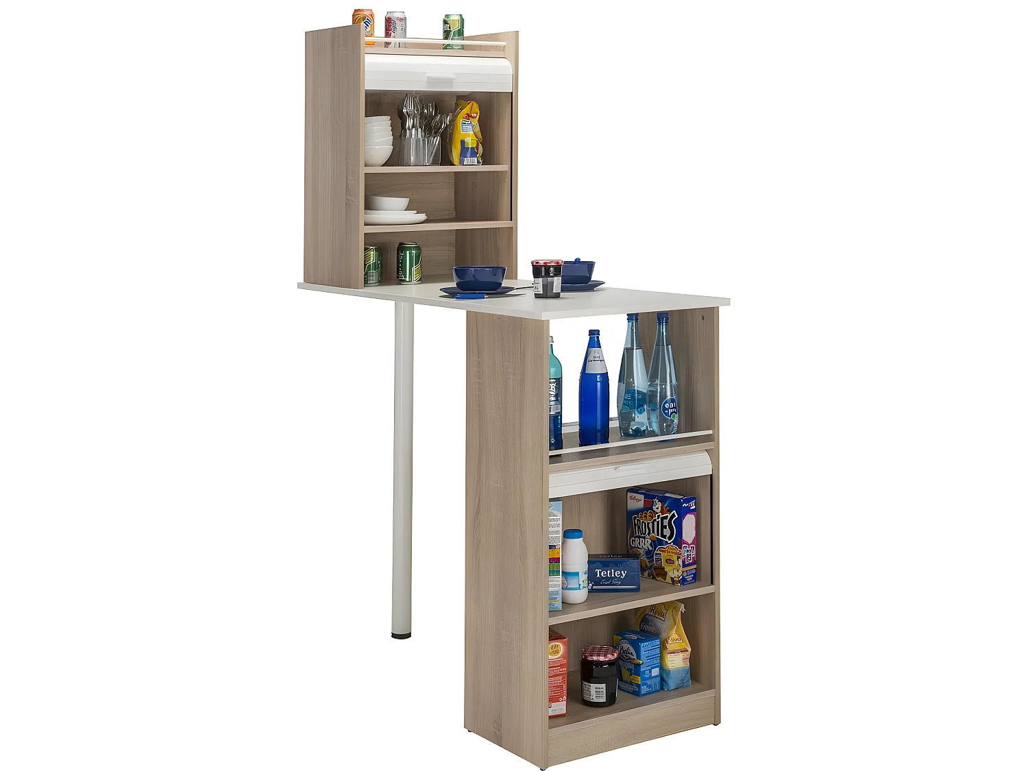 Table de cuisine et 2 Meubles de rangement chene - Coloris: Blanc