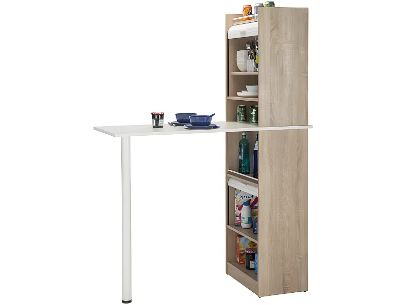 Table de cuisine et 2 Meubles de rangement chene - Coloris: Blanc