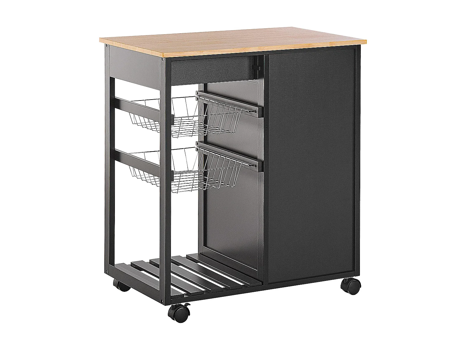 Servierwagen Holz schwarz mit 2 Schubladen Schrank 2 Metallkörben Rollen Boves