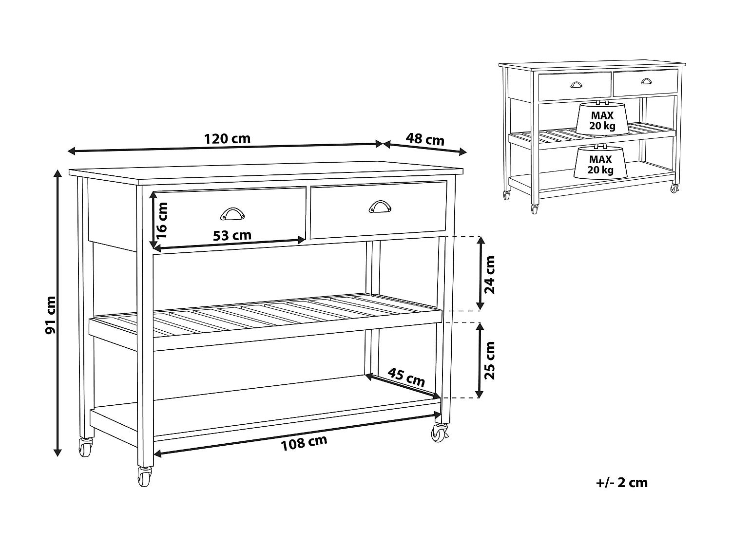 Chariot de cuisine NAVARINO Bois Blanc