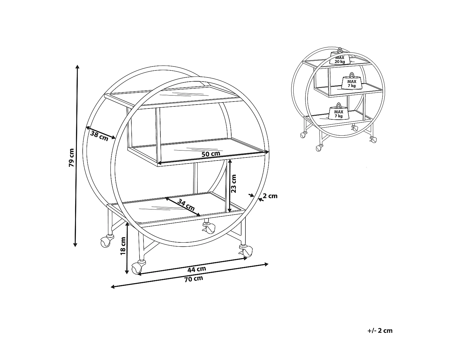 Carrinho de cozinha COLTON Metal Dourado