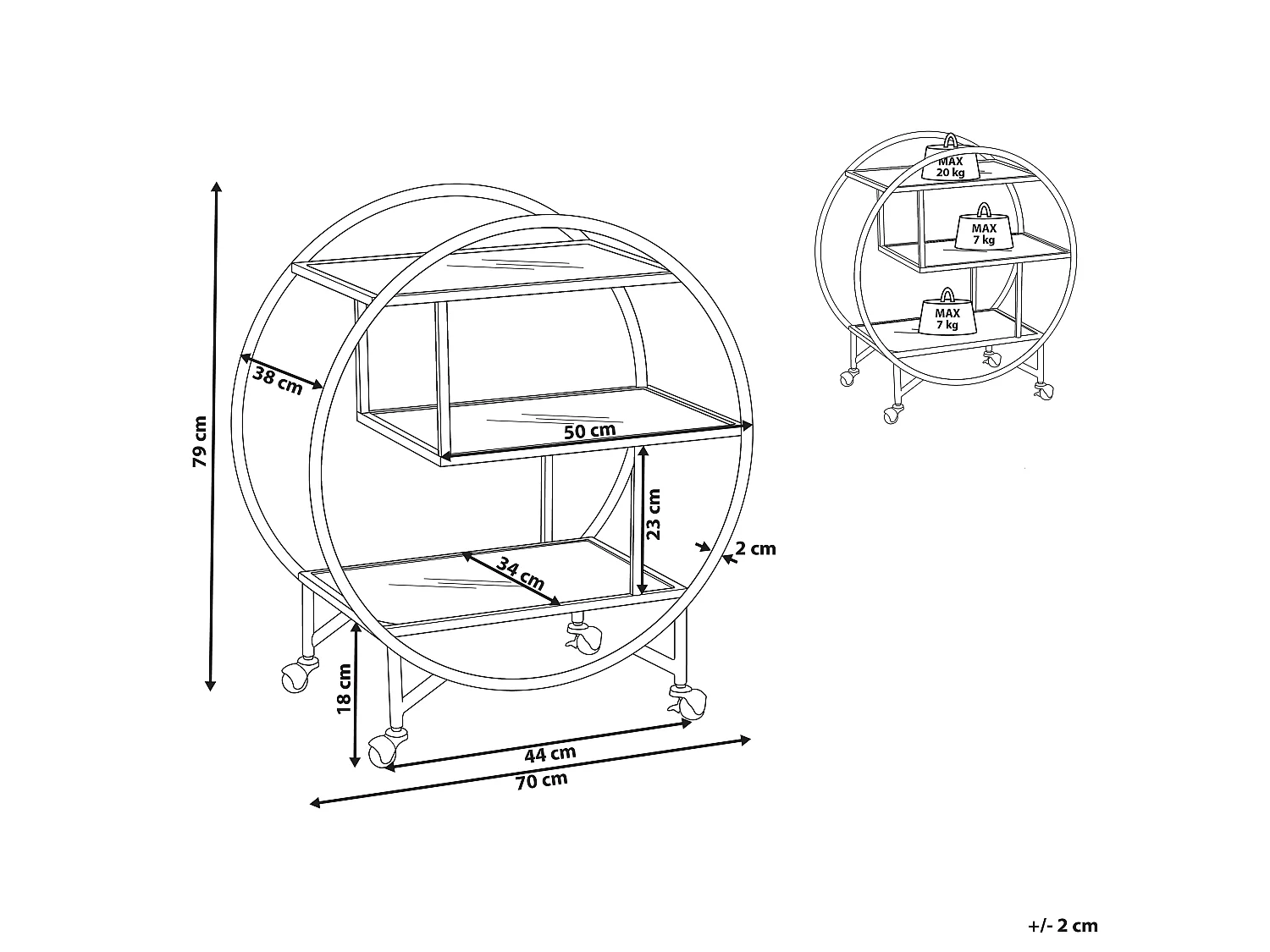 Carrinho de cozinha COLTON Metal Dourado