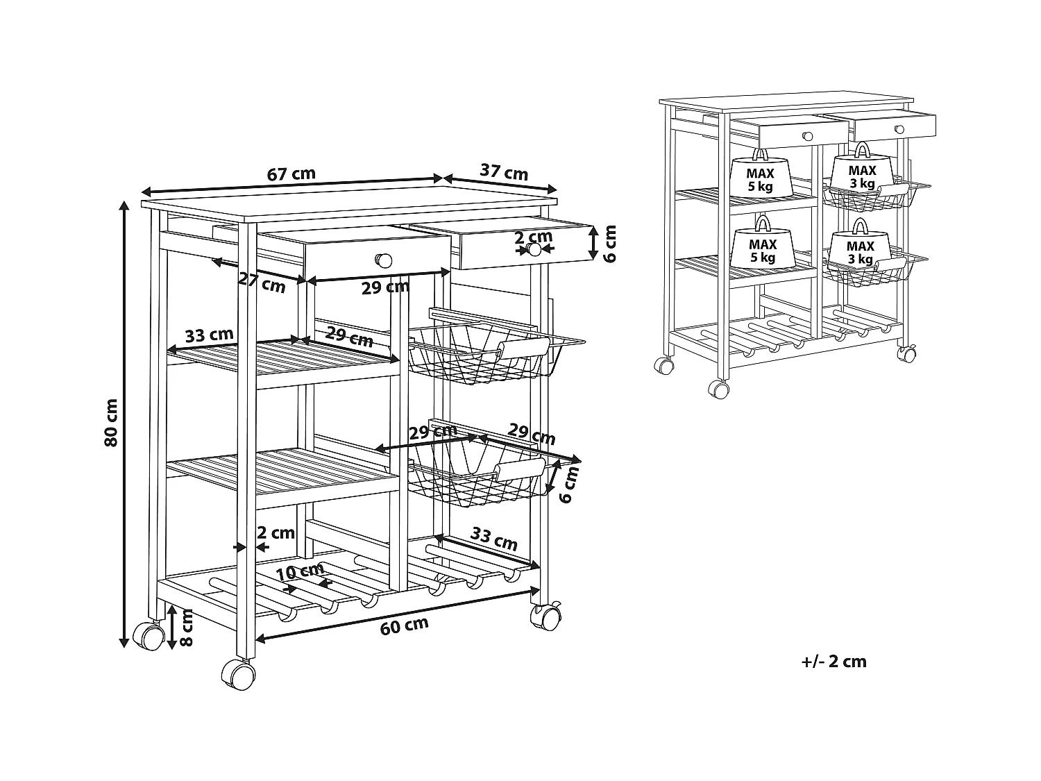 Chariot de cuisine MORINO Bambou Marron clair