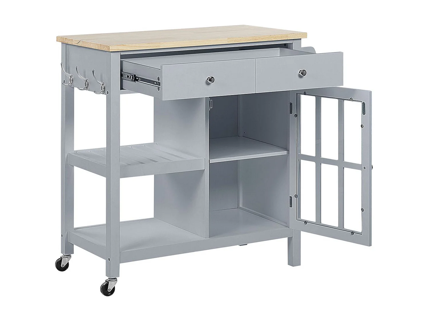 Praktischer Servierwagen mit beständigem Temperglas Landhausstil grau Genoa