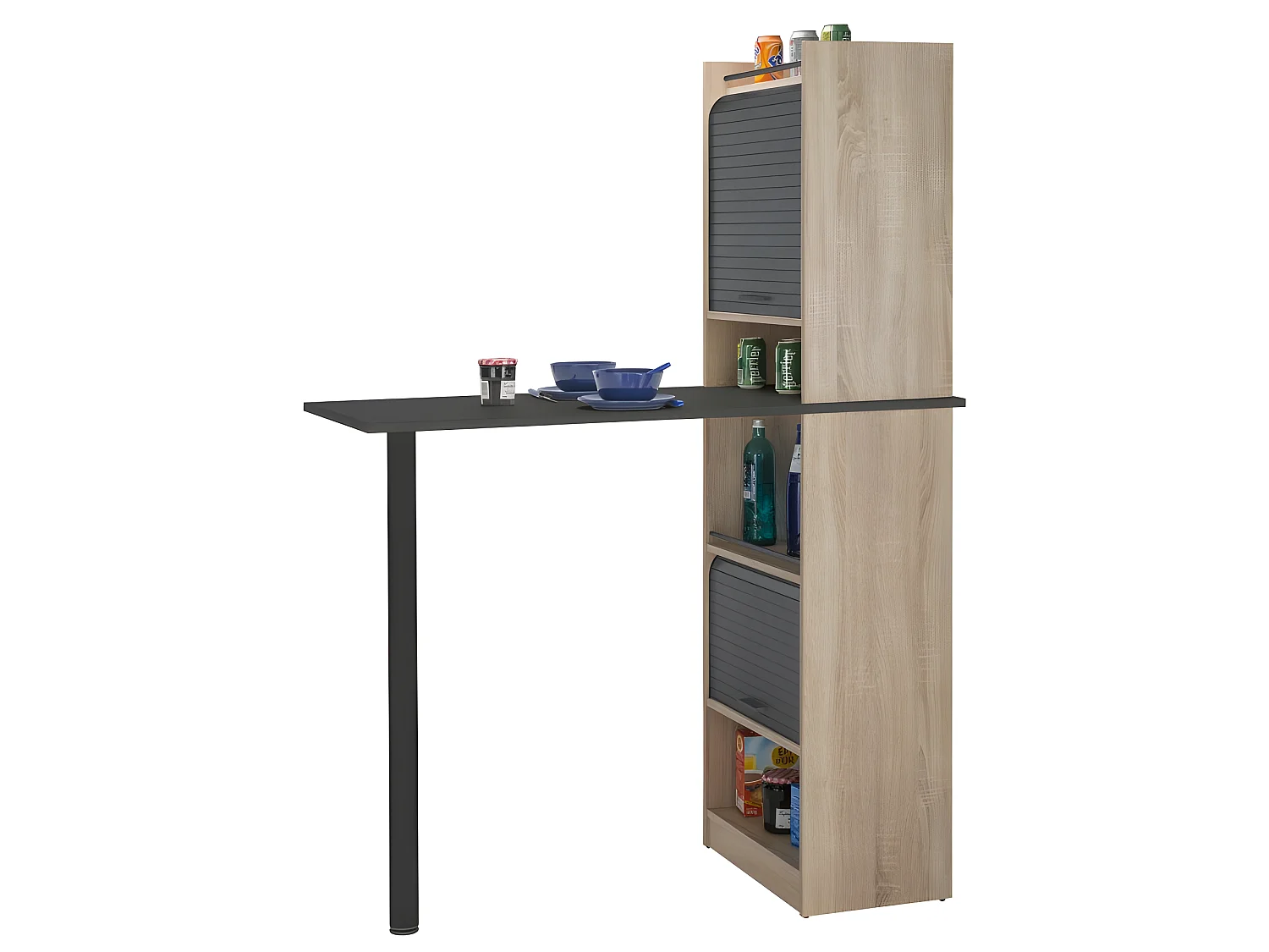 Table de cuisine et 2 Meubles de rangement chene - Coloris: Noir