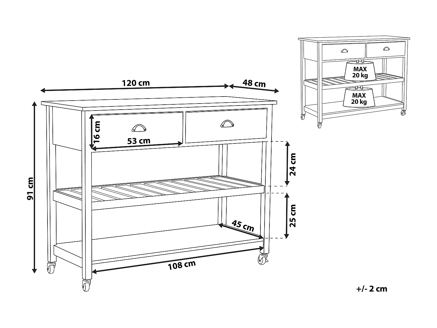 Servierwagen NAVARINO Holz Grau