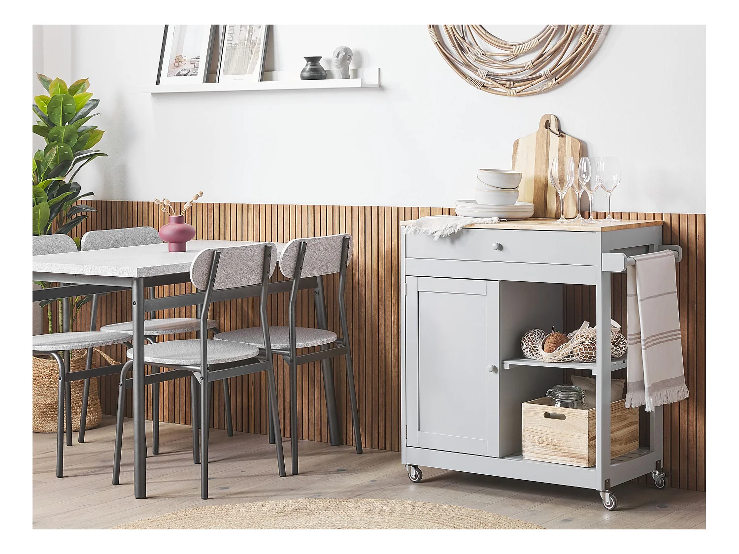 Praktischer Servierwagen Landhausstil grau 4 Fächer 1 Schublade Trapani