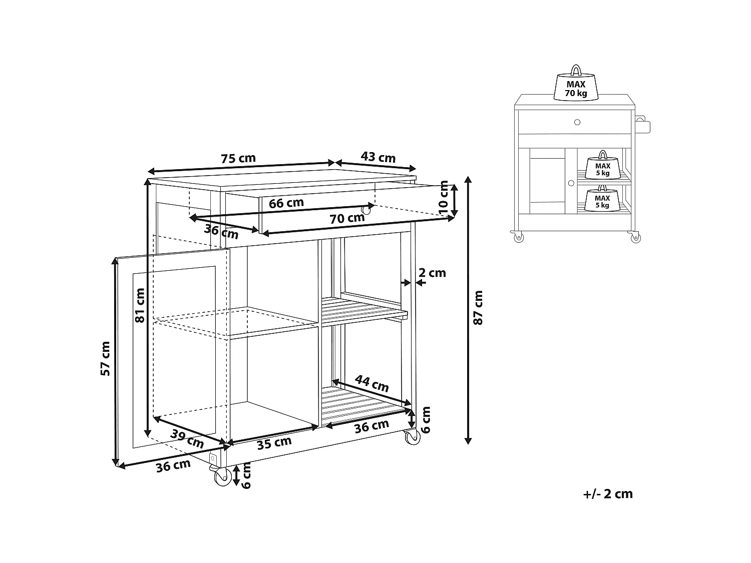 Praktischer Servierwagen Landhausstil grau 4 Fächer 1 Schublade Trapani