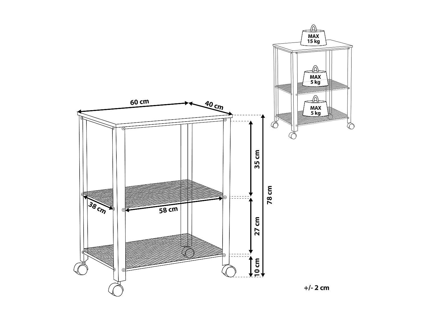 Keukentrolley BOLZANO Bruin/zwart