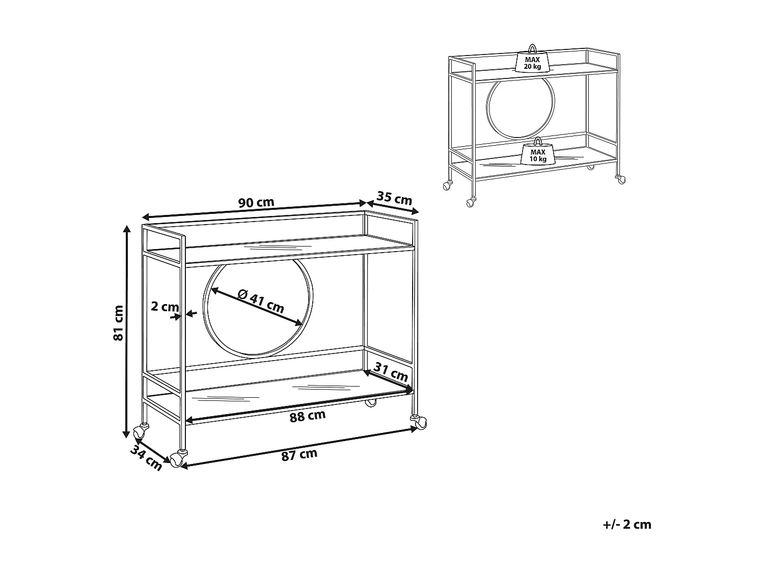 Keukentrolley KERRY Metaal Goud