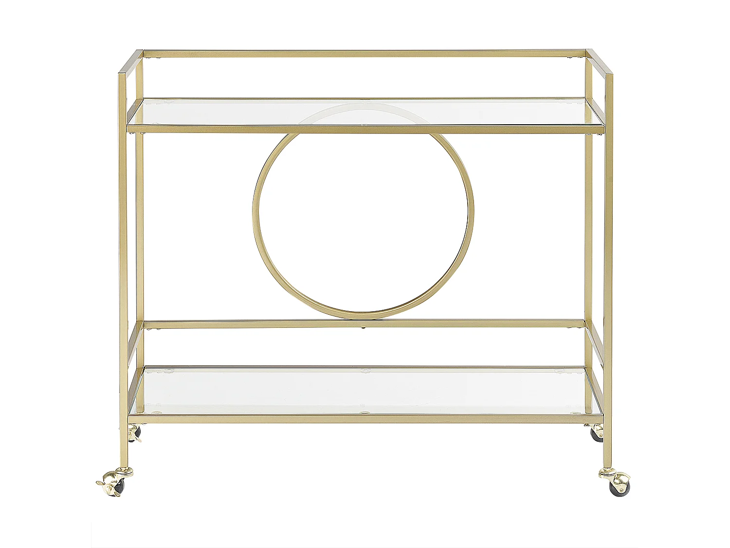 Servierwagen Glasplatte transparent / gold mit Rollen glamourös Kerry