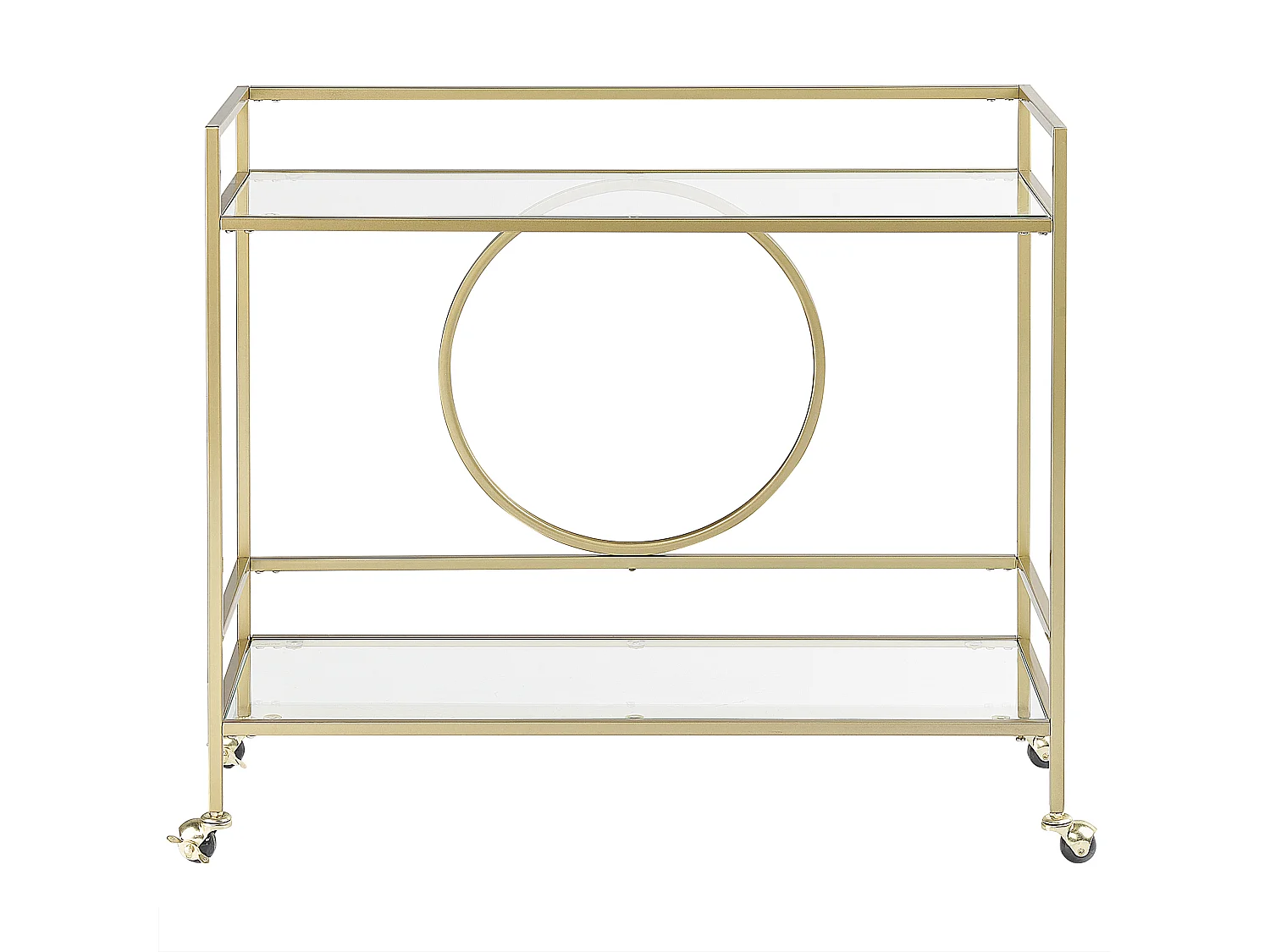 Servierwagen Glasplatte transparent / gold mit Rollen glamourös Kerry