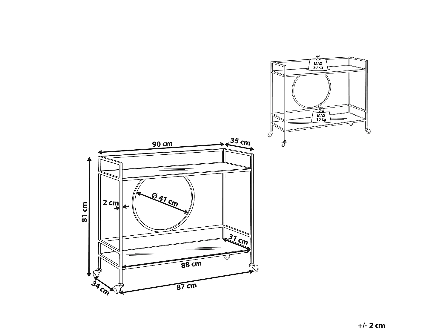 Kitchen Trolley KERRY Metal Gold