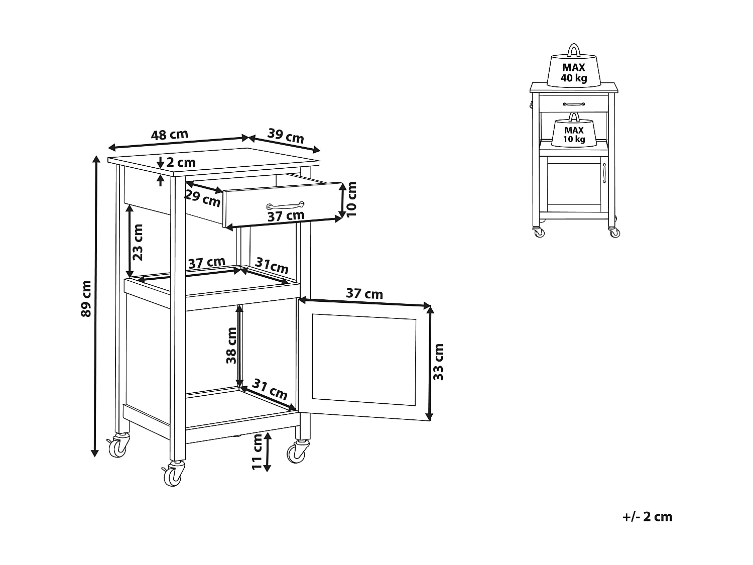 Allzweck Servierwagen Landhausstil weiß Fach / Schrank / Schublade Siena