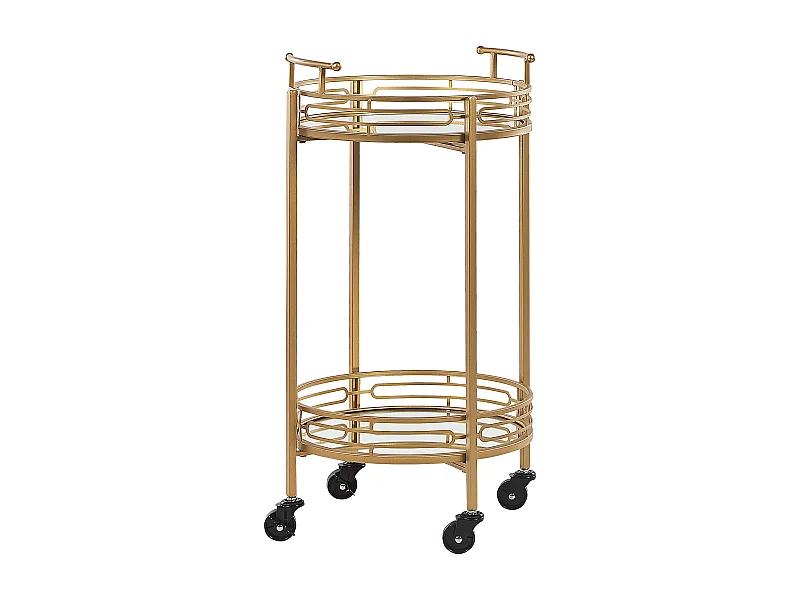 Servierwagen Eisen gold Glasplatte Spiegeleffekt rund 4 Rollen 2 Griffe Farley