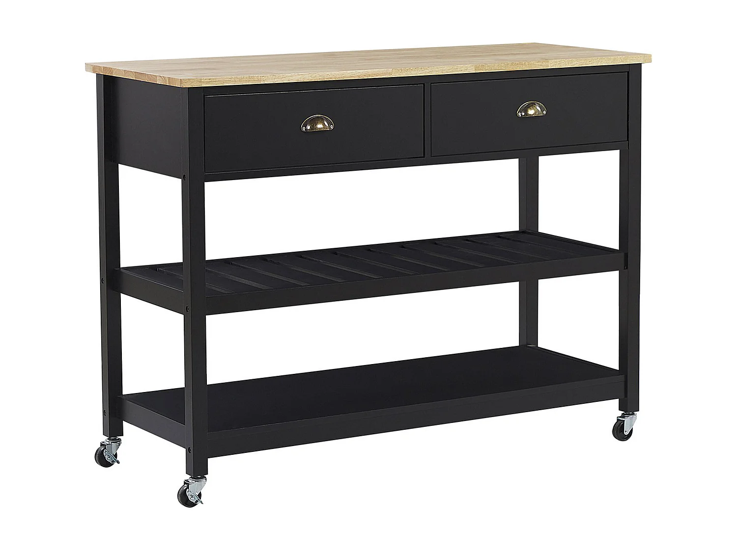 Großer Servierwagen Landhaus Stil schwarz/heller Holzfarbton Navarino