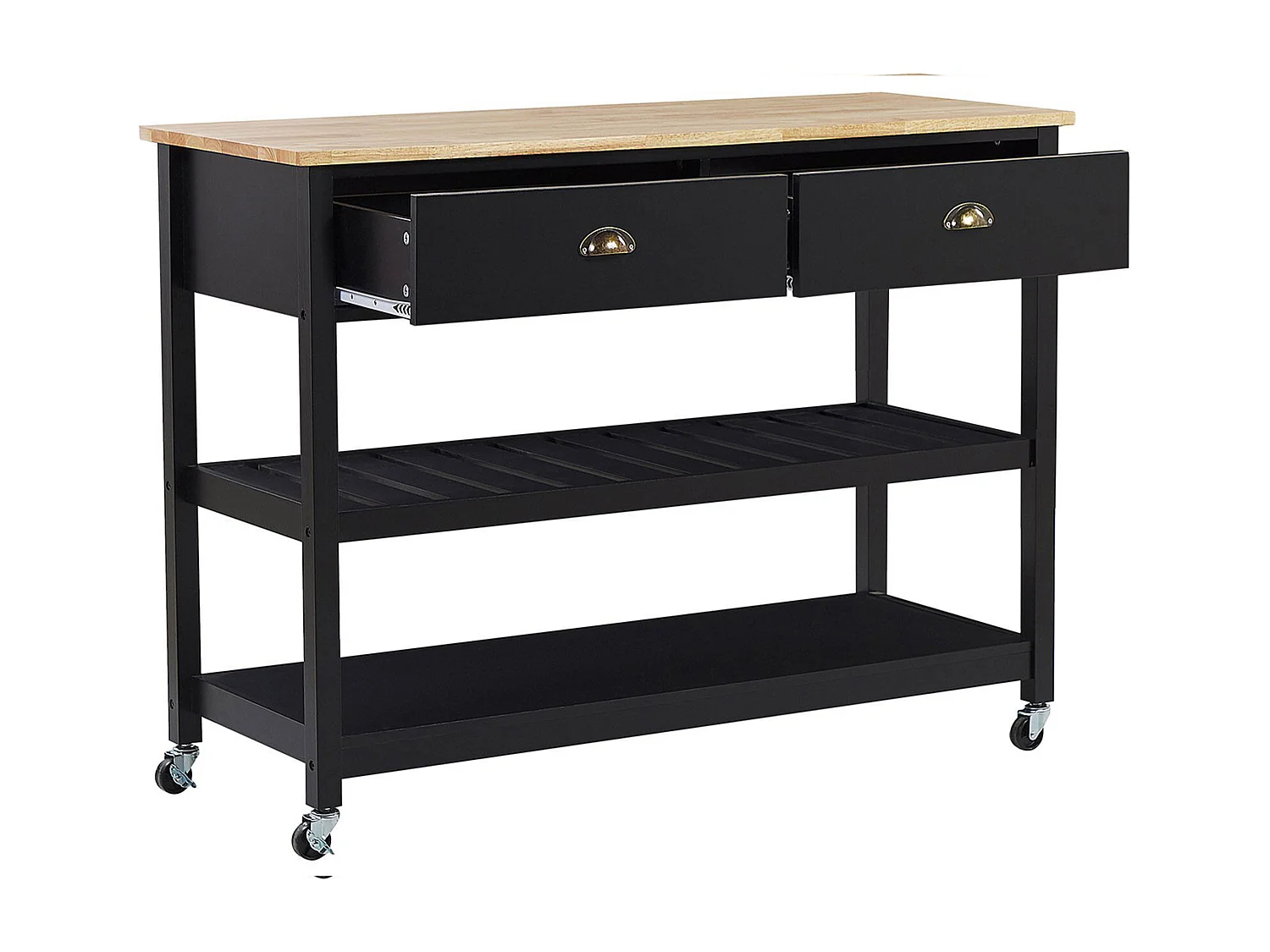 Großer Servierwagen Landhaus Stil schwarz/heller Holzfarbton Navarino