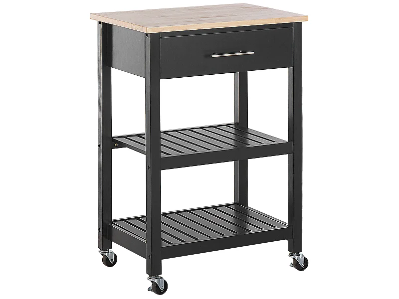 Multifunktioneller Servierwagen schwarz 2 Fächer 1 Schublade Hiuma