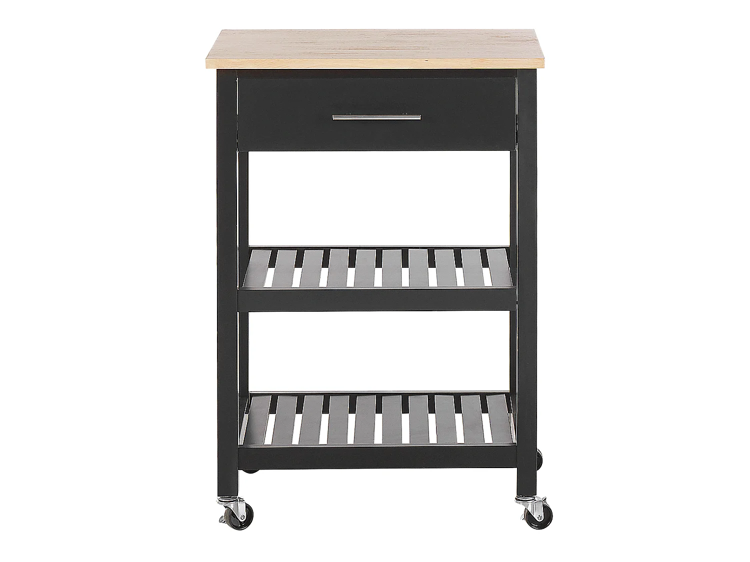 Multifunktioneller Servierwagen schwarz 2 Fächer 1 Schublade Hiuma