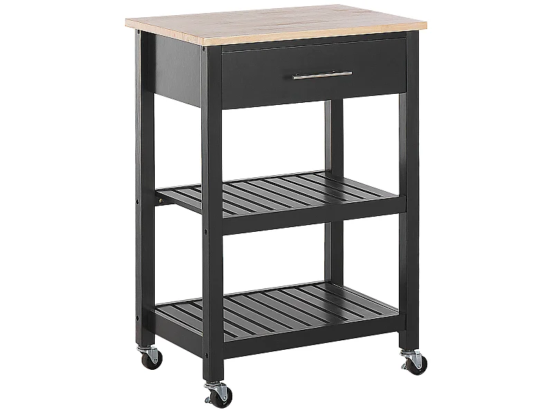 Multifunktioneller Servierwagen schwarz 2 Fächer 1 Schublade Hiuma