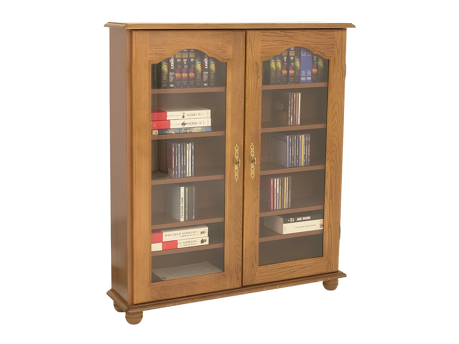 Vitrine Chêne 2 Portes Vitrées 5 Etagères L 92.4 H 105.8 P 21.5 cm