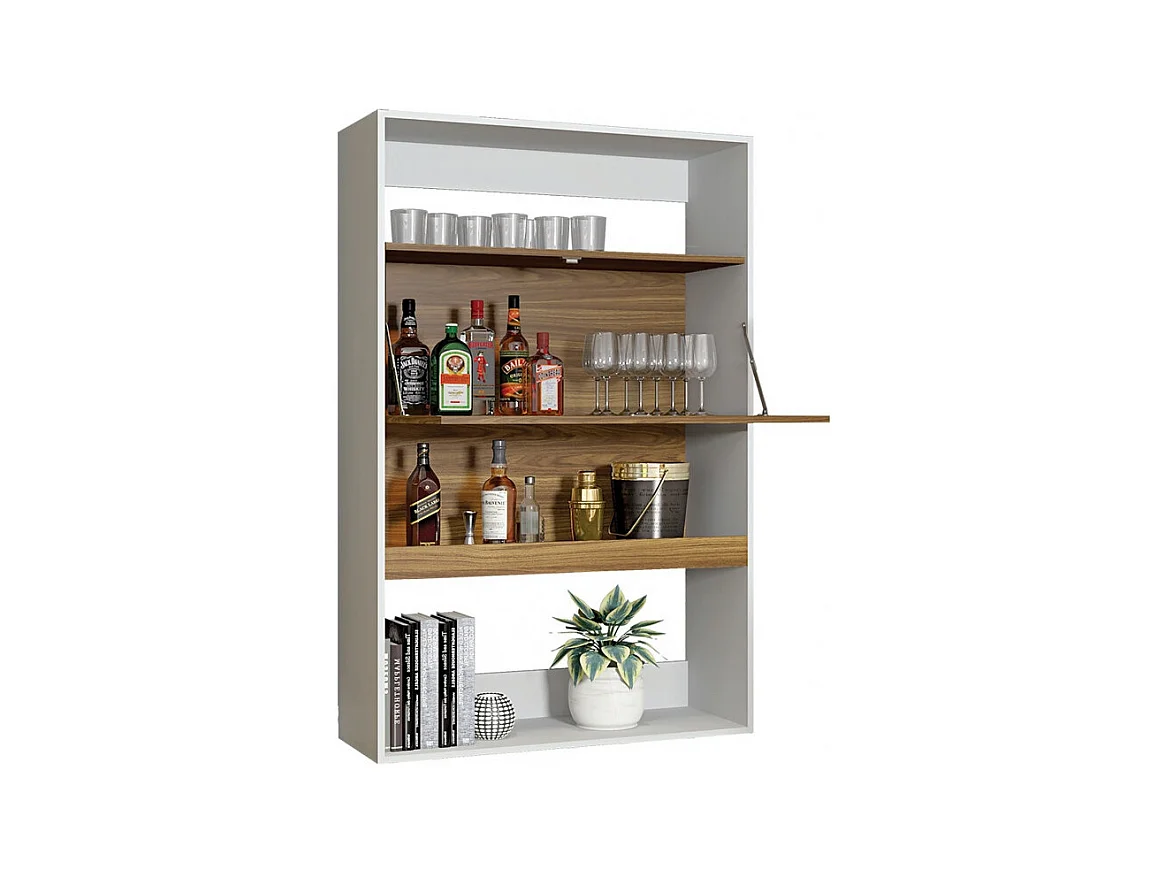 Meuble Bar Secrétaire Blanc et Châtaignier 4 Niches L 90 H 140.5 P 36 cm