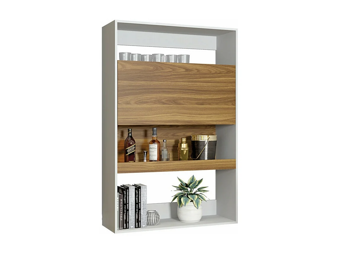 Meuble Bar Secrétaire Blanc et Châtaignier 4 Niches L 90 H 140.5 P 36 cm