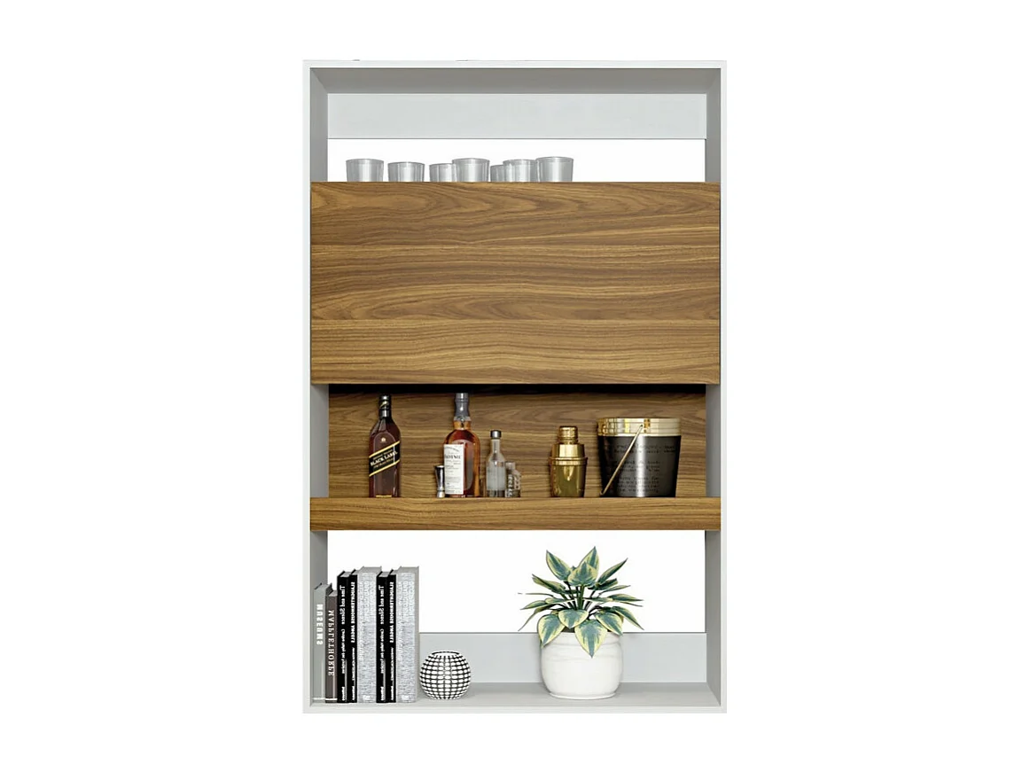 Meuble Bar Secrétaire Blanc et Châtaignier 4 Niches L 90 H 140.5 P 36 cm