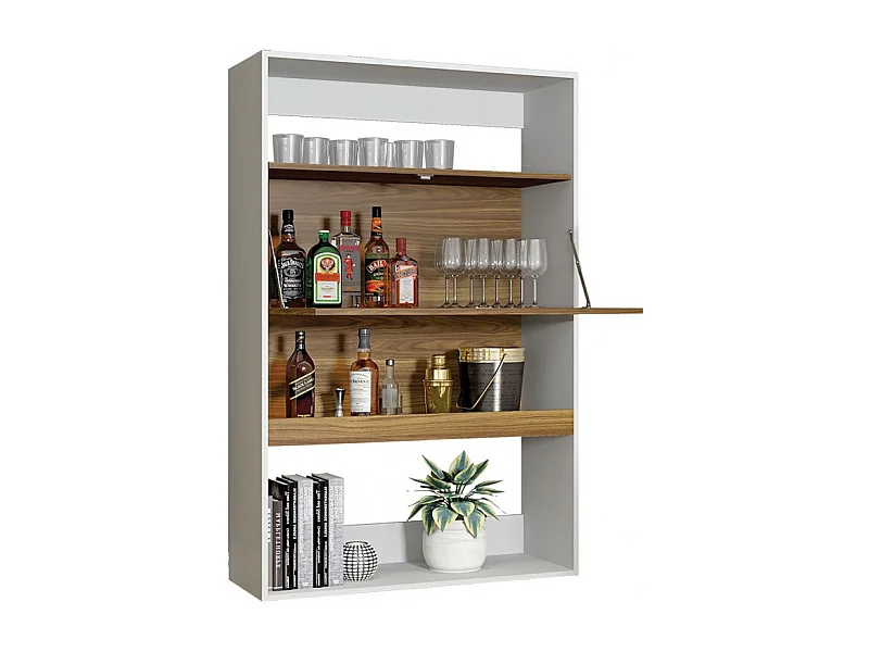 Meuble Bar Secrétaire Blanc et Châtaignier 4 Niches L 90 H 140.5 P 36 cm