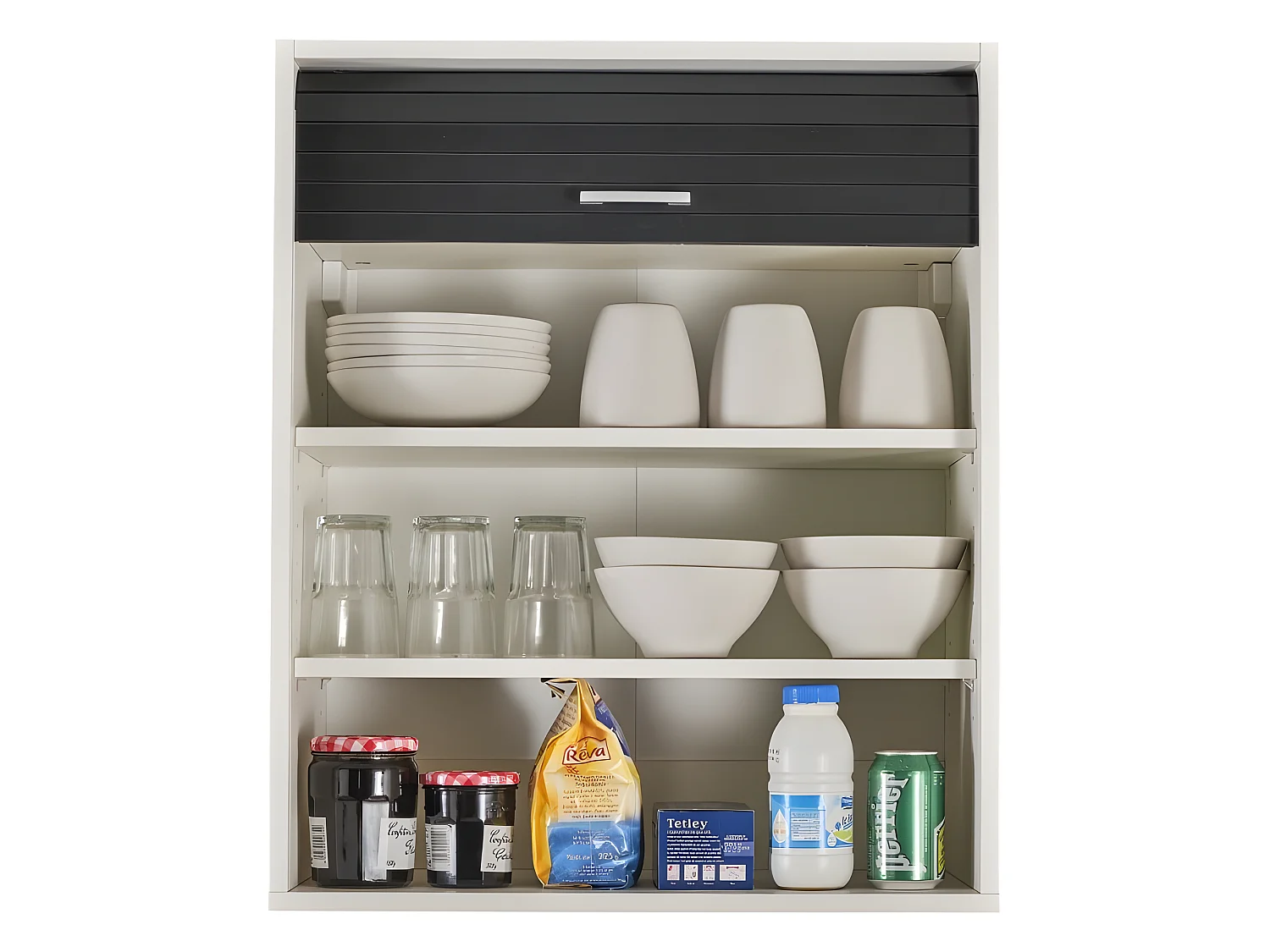 Meuble Cuisine Blanc Rideau Noir Chêne ou Alu 4 Niches L 60 H 72 P 35 cm - Coloris: Noir