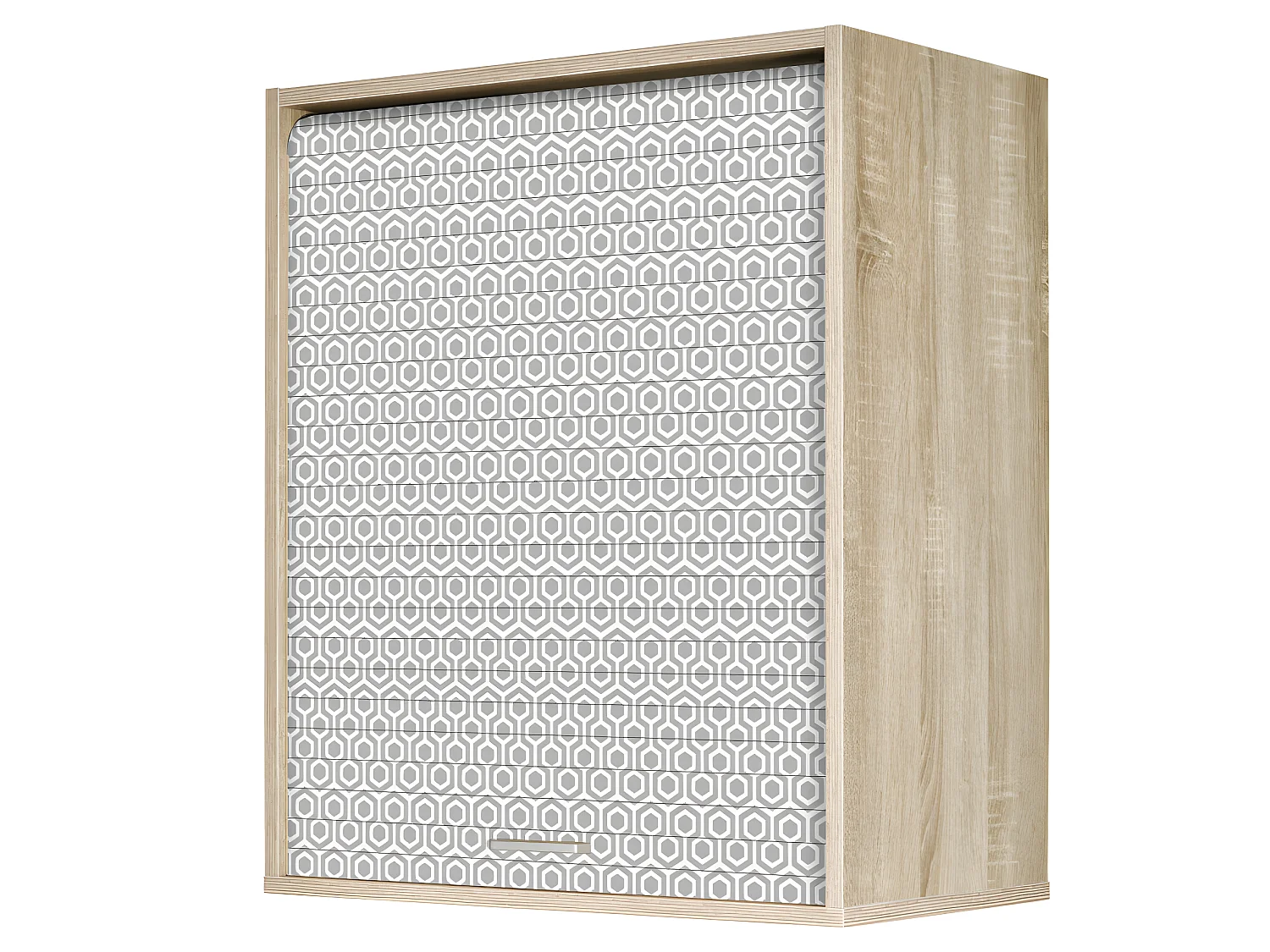 Meuble Cuisine Chêne Façade Décor 2 Etagères Largeur 60 Haut 72 Prof 35 cm - Coloris Rideau: Hexagones Gris 521