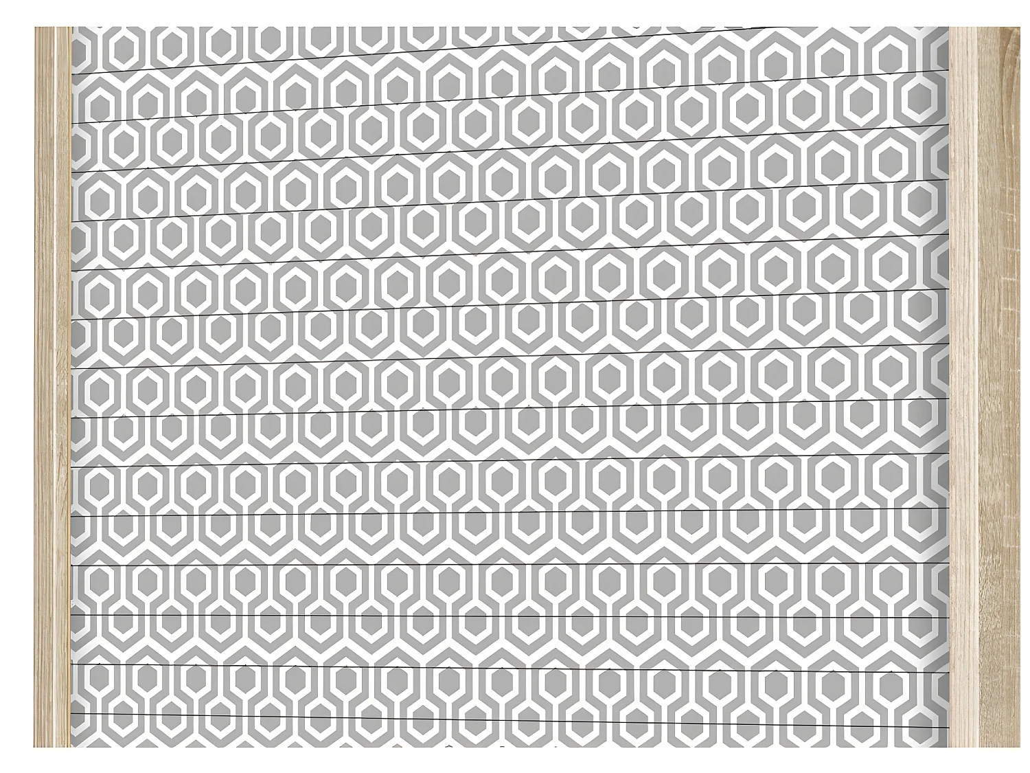 Meuble Cuisine Chêne Façade Décor 2 Etagères Largeur 60 Haut 72 Prof 35 cm - Coloris Rideau: Hexagones Gris 521