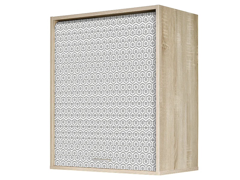 Meuble Cuisine Chêne Façade Décor 2 Etagères Largeur 60 Haut 72 Prof 35 cm - Coloris Rideau: Hexagones Gris 521