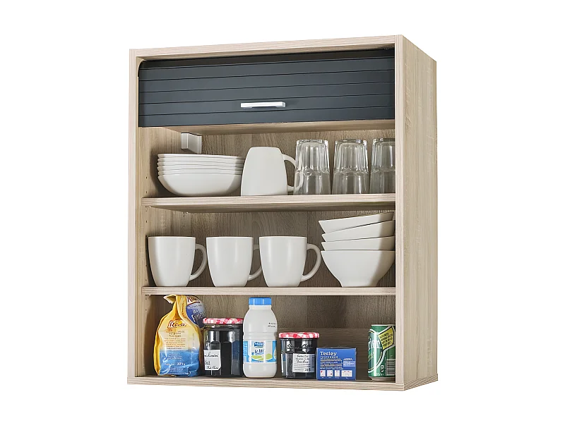 Meuble Cuisine Chêne Rideau Noir Blanc ou Alu 3 Niches L 60 H 72 P 35 cm - Coloris: Noir