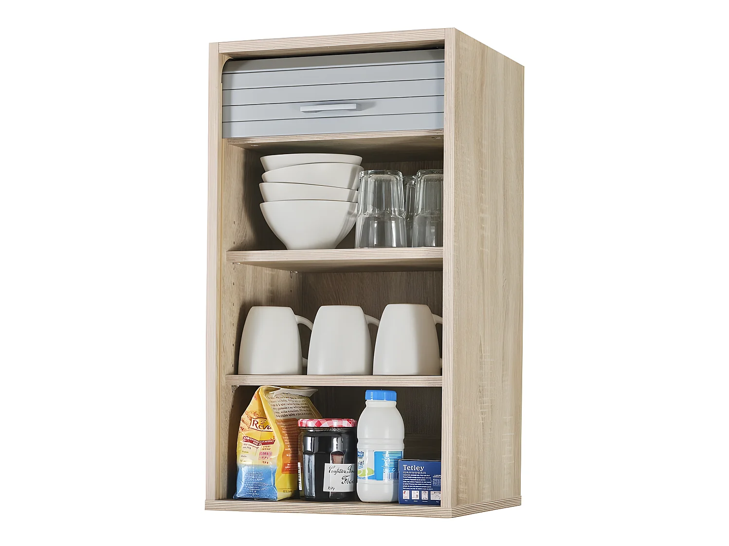 Meuble Cuisine Chêne Rideau Alu Blanc ou Noir 2 Etagères L 40 H 72 P 35 cm - Coloris: Aluminium