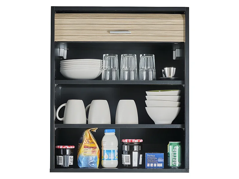 Meuble Cuisine Noir Rideau Chêne Blanc ou Alu 2 Etagères L 60 H 72 P 35 cm - Coloris: Chêne Naturel