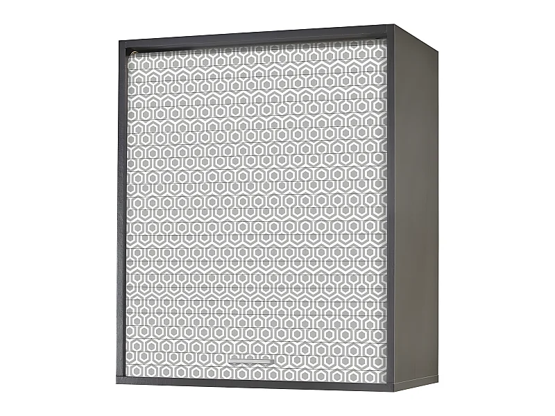 Meuble Cuisine Noir 60x72 Face Imprimée - Coloris Rideau: Hexagones Gris 521