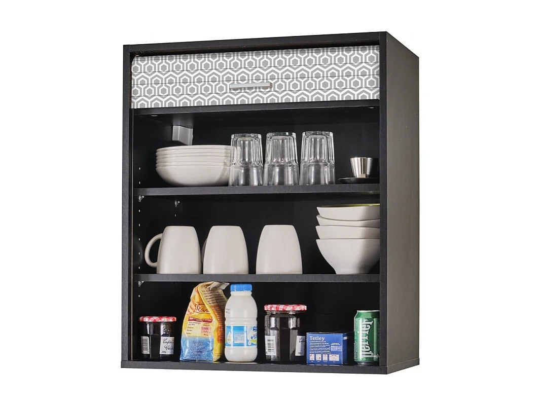 Meuble Cuisine Noir 60x72 Face Imprimée - Coloris Rideau: Hexagones Gris 521