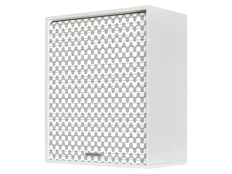 Meuble Cuisine Blanc 60x72 Face Imprimée - Coloris Rideau: Vagues Grises 810