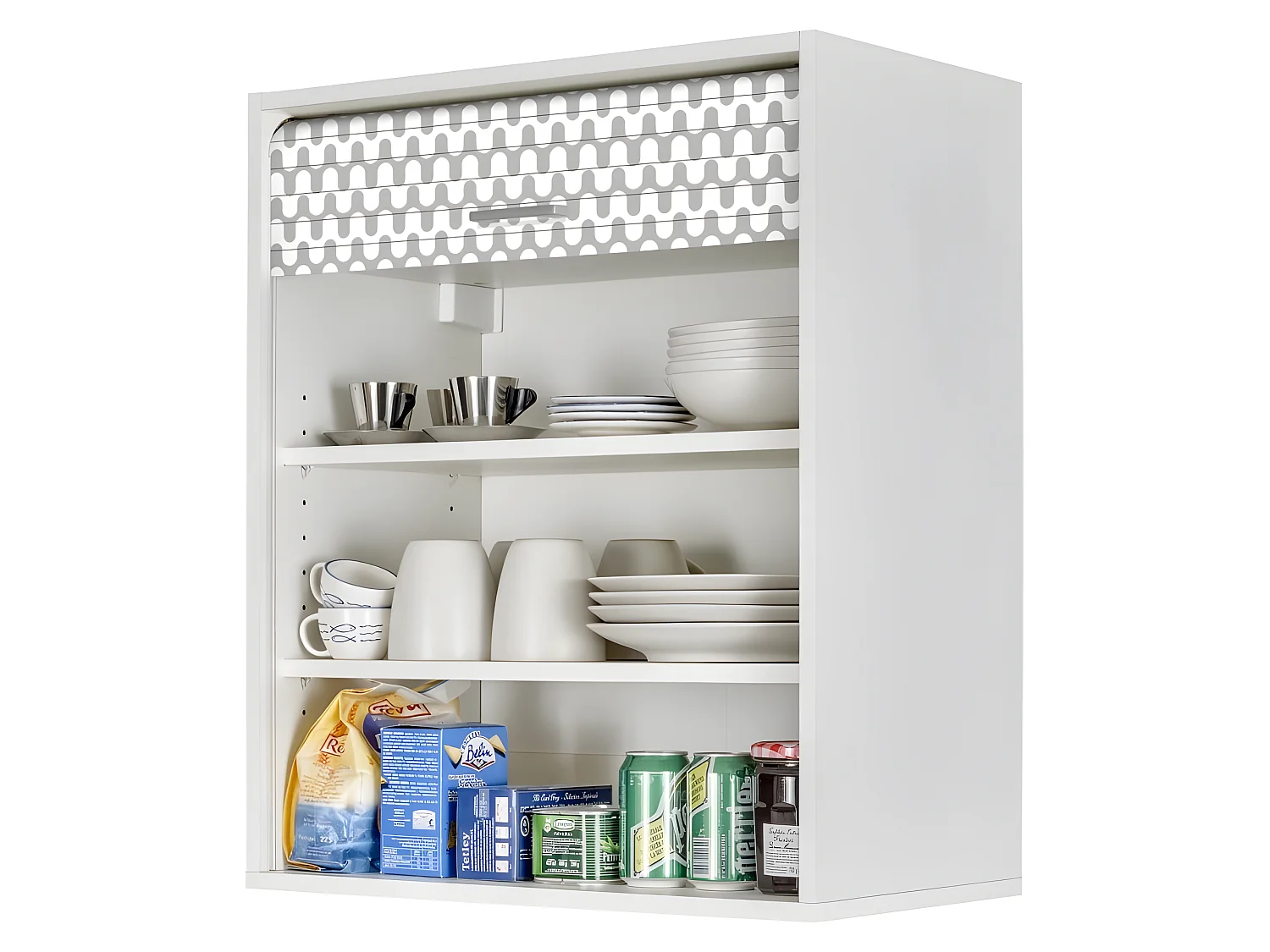 Meuble Cuisine Blanc 60x72 Face Imprimée - Coloris Rideau: Vagues Grises 810