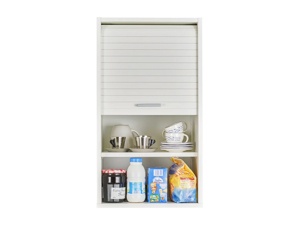 Meuble de Cuisine Blanc A Rideau 2 Etagères 40 x 72 x 35 cm