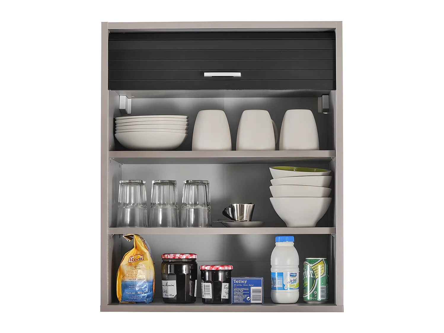 Meuble Cuisine Alu Rideau Chêne Noir ou Blanc 2 Etagères L 60 H 72 P 35 cm - Coloris: Noir