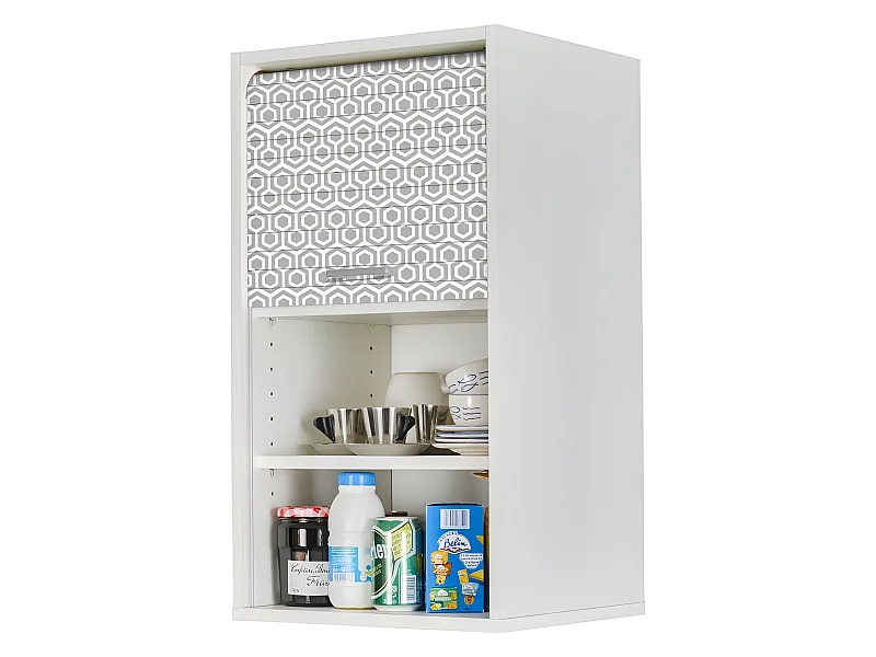 Meuble Cuisine Blanc 40x72 Face Imprimée - Coloris Rideau: Hexagones Gris 521