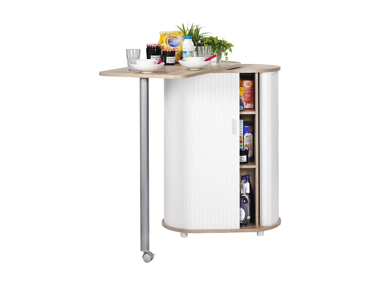 Mange-Debout Chêne Blanc Table Pivotante 3 Niches 104,8 x 105,1 x 44 cm