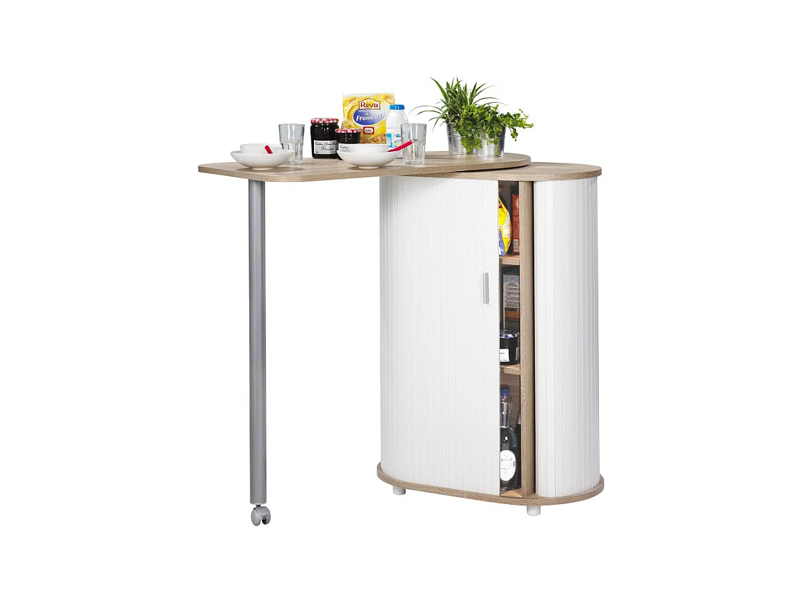 Mange-Debout Chêne Blanc Table Pivotante 3 Niches 104,8 x 105,1 x 44 cm