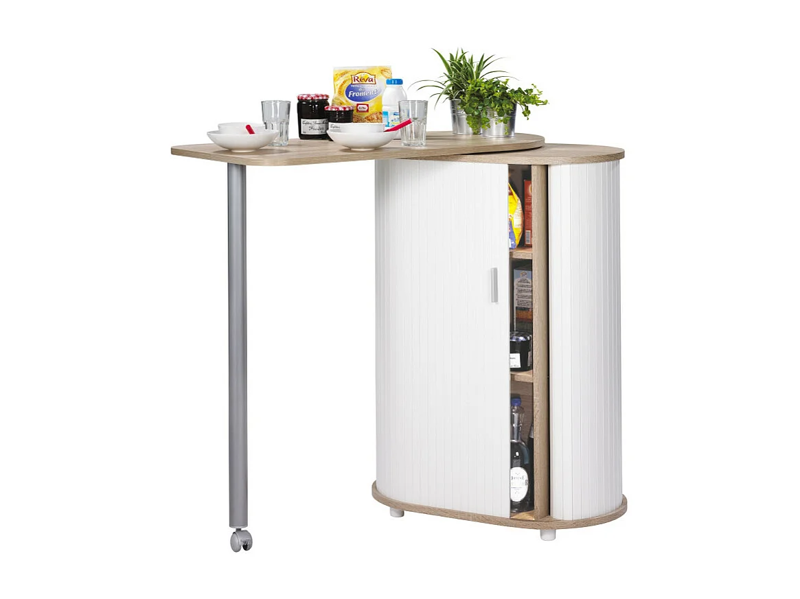 Mange-Debout Chêne Blanc Table Pivotante 3 Niches 104,8 x 105,1 x 44 cm