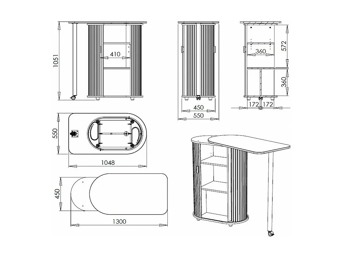 Mange-Debout Chêne Blanc Table Pivotante 3 Niches 104,8 x 105,1 x 44 cm