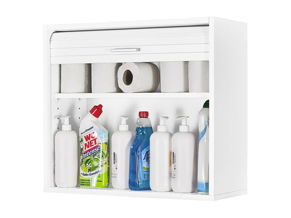 Meuble de Cuisine Blanc à Rideau 1 Etagère Largeur 60 Haut 53,6 Prof 25 cm